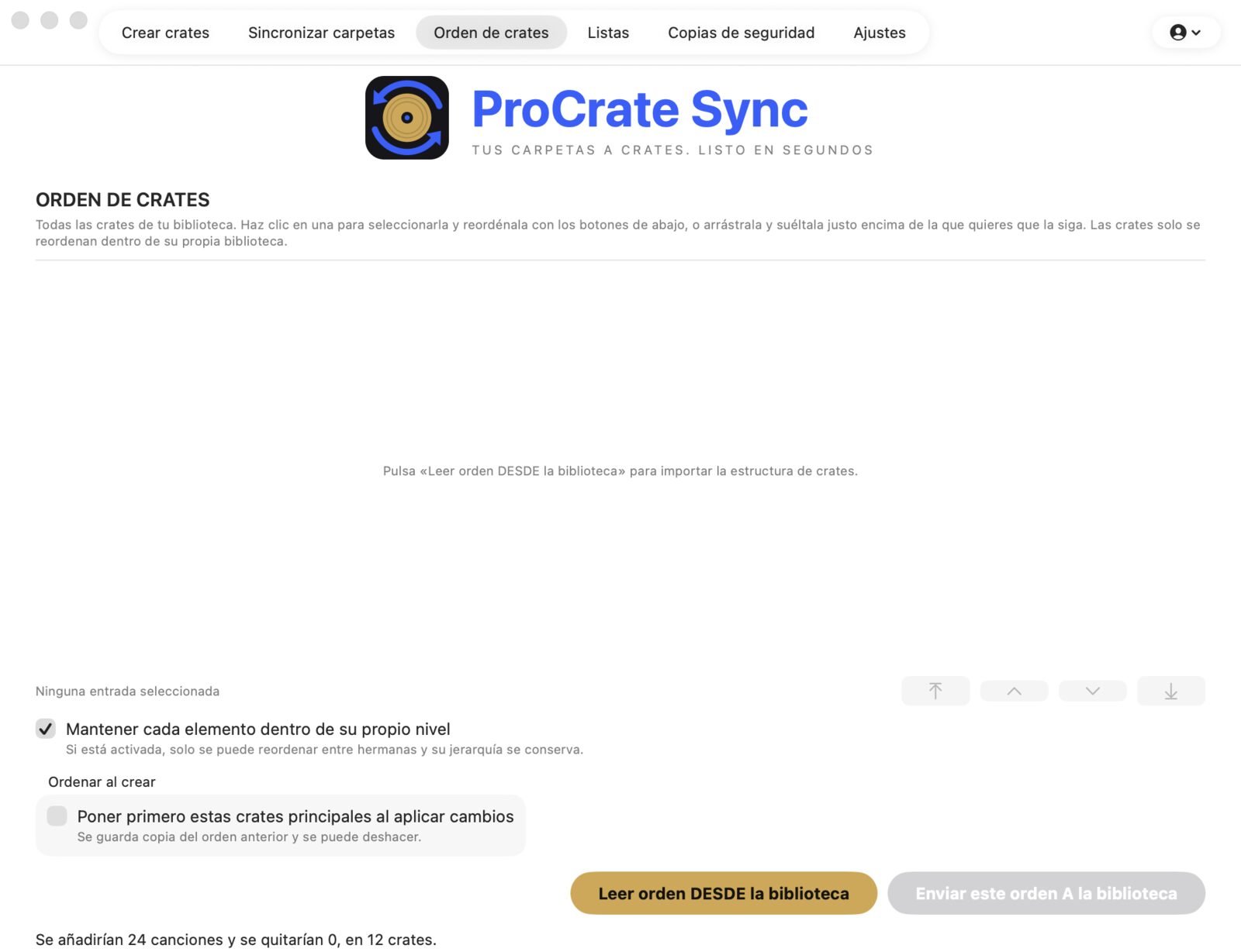 Pantalla Orden de crates